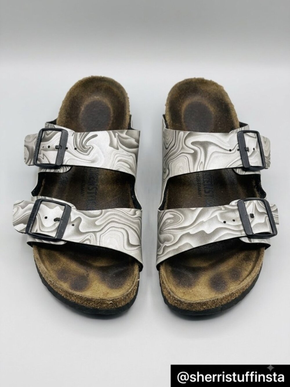 Birkenstock Arizona Marble Birko-Flor Sandals Black & White Narrow US 8-8.5 EU 3